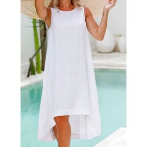 Lagenlook Magic Linen Royal TOSCANA Resortwear White Coastal Linen Dress SZ S